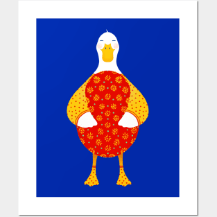 Cute white duck with red floral easter egg, version 4 Posters and Art